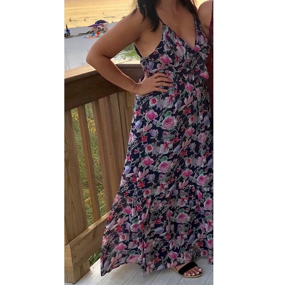 Adelyn Rae blue floral criss cross maxi dress L - Picture 2 of 8
